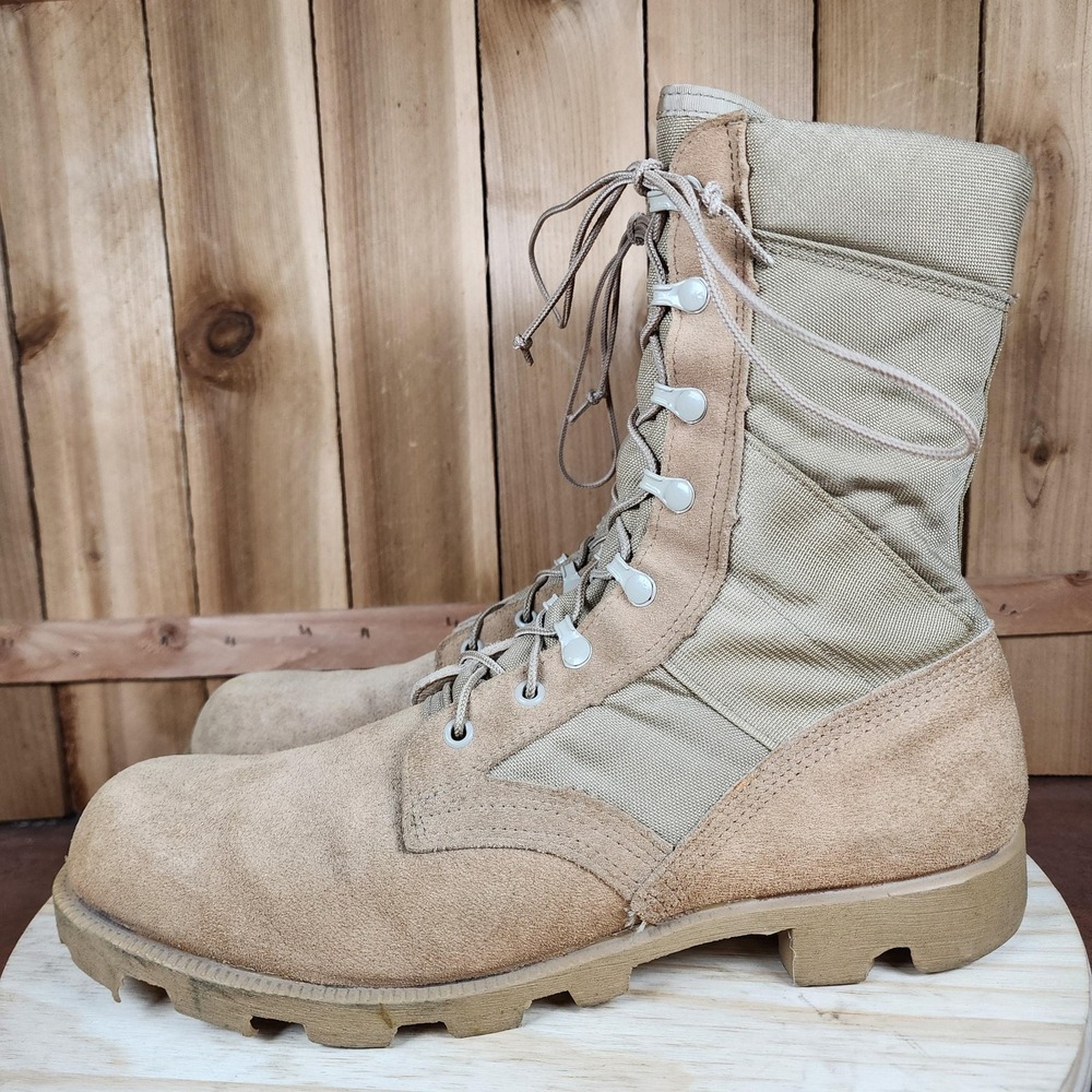 VTG Ro-Search Military Combat Boots Mens 12.5‎ N Tan Desert Suede Canvas Lace Up